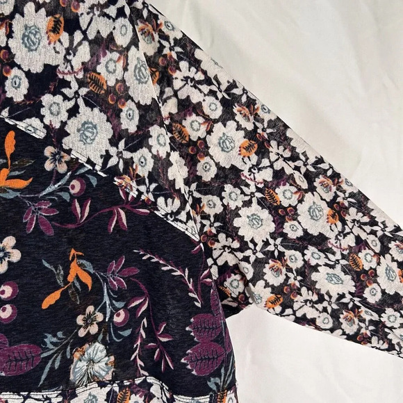 Free People Blouse Women's Medium Purple Floral Vneck Long Sleeve Sheer - Picture 5 of 10